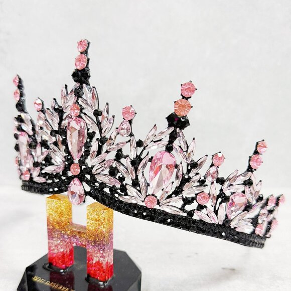 Black pink Tiara, Gothic Wedding Headpiece, Black Queen Tiara, Costume Tiara main image 8